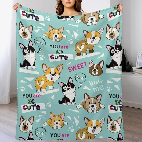 Corgi Dog Blanket for Boys Girls, Corgi Dog Lovers Gifts, Fleece Corgi Dog Throw Blanket for Kids Adults,Super Soft Warm Blanket Lightweight Flannel Blankets for Bed Couch 80"x60"