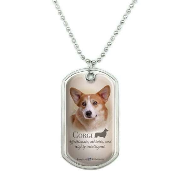 Corgi Dog Breed Military Dog Tag Pendant Necklace with Chain