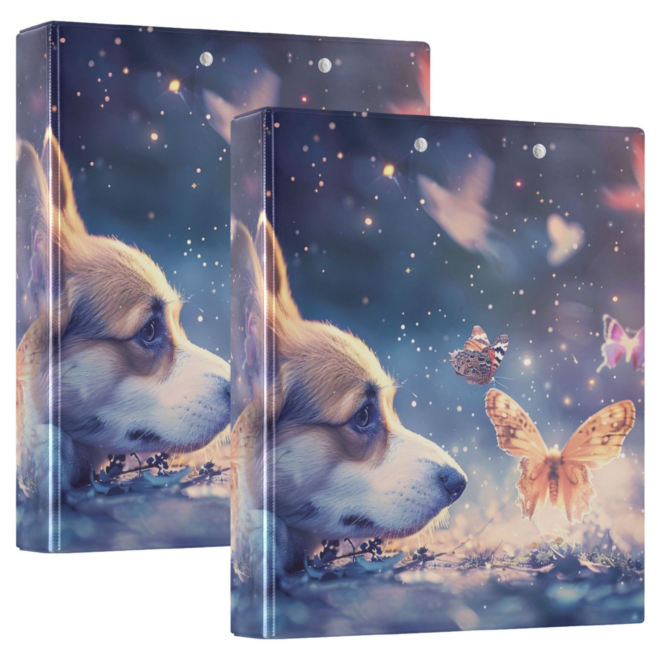 Corgi Dog Butterfly Hardcover 3 Ring Binder 1.5 inch Round Rings with Interior Pockets Binders Organizer Office School 1 Pack