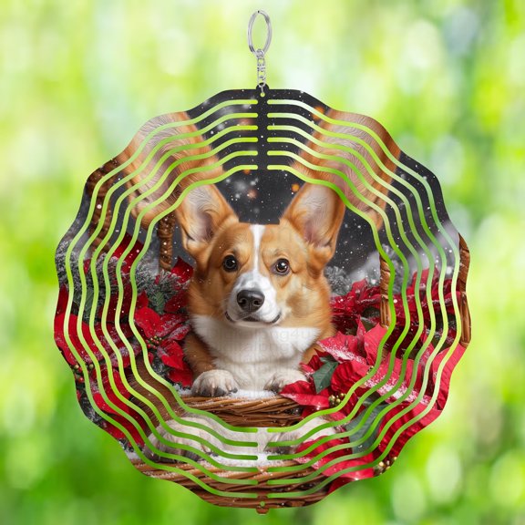 Corgi Dog Christmas 3D Wind Spinner Sublimation Holiday Pet Lover Hanging Decor
