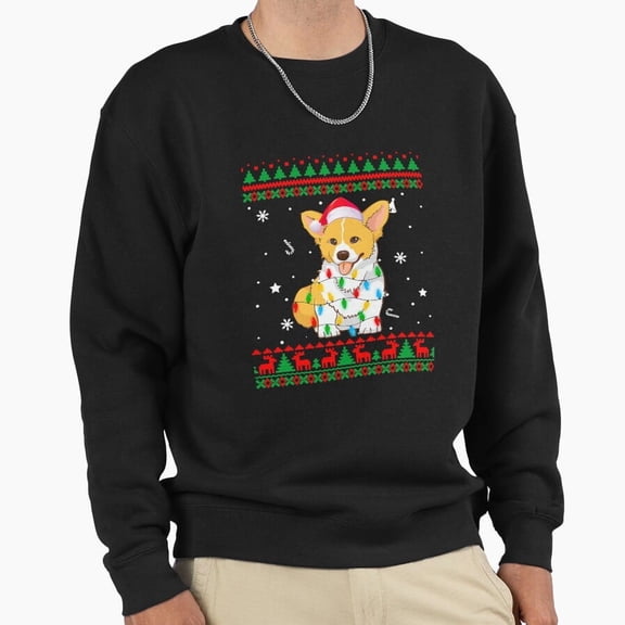Corgi Dog Christmas Lights Funny Sweater Graphic Unisex Sweatshirt Funny Retro Pet G15037, Up to Size 5XL