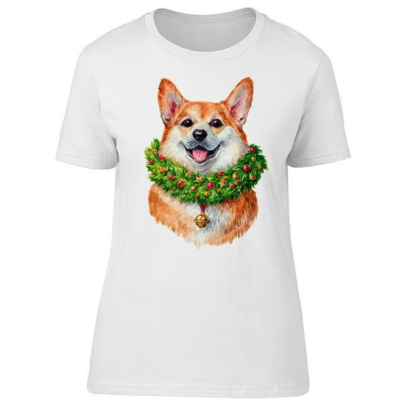 Corgi Dog Christmas Wreath T-Shirt Women -Image by Shutterstock, Female Medium