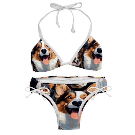 Corgi Dog Detachable Sponge Adjustable Strap Bikini Set Swim Wear 2-Pack Beach Swimsuit