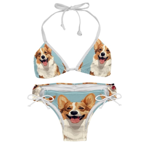 Corgi Dog Detachable Sponge, Adjustable Strap, Bikini Set Two-Pack Swim Suit – Beach, Pool, Vacation