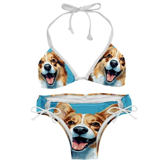 Corgi Dog Detachable Sponge Adjustable Strap Bikini Set Two-Pack Swim Suits - Ideal for Beach and Pool Scenes