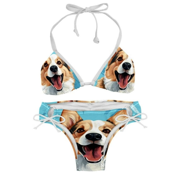 Corgi Dog Detachable Sponge Adjustable Strap Bikini Set Two-Pack Swimsuit Women Swimwear