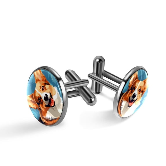 Corgi Dog Elegant Men's Stainless Steel Cufflinks for Dress Shirts - Ideal for Formal Occasions