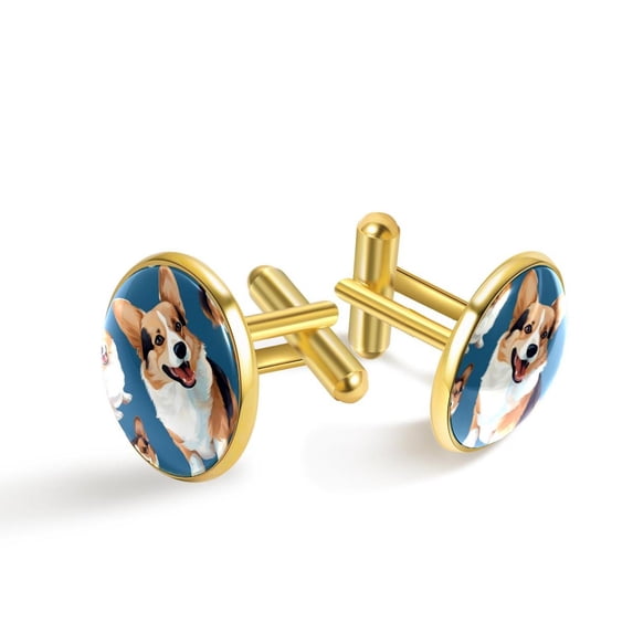 Corgi Dog Elegant Suit Cufflinks Set, Shirt Cufflink for Men, Stainless Steel, Formal Occasions