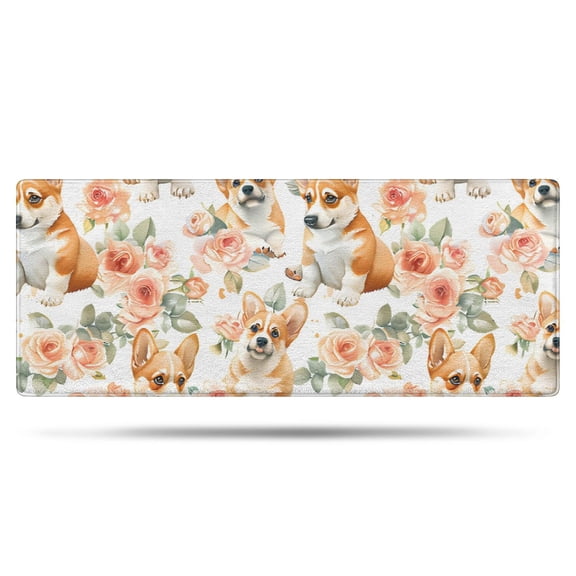 Corgi Dog and Flower Florals Bathroom Rugs Mat,Non Slip Microfiber Bathroom Rug,Rubber Backing,Soft Bathroom Mats for Bathroom Floor,Tub and Shower,60x24in(150x60cm)
