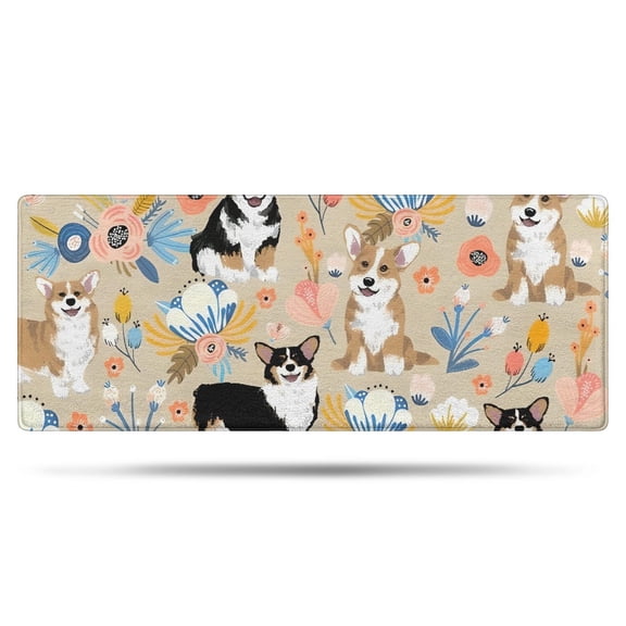 Corgi Dog and Flower Florals Bathroom Rugs Mat,Non Slip Microfiber Bathroom Rug,Rubber Backing,Soft Bathroom Mats for Bathroom Floor,Tub and Shower,60x24in(150x60cm)