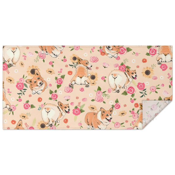 Corgi Dog and Flower Florals Rectangle Tablecloth 60"x120",Waterproof Polyester Rectangle Table Cloth, Wipeable Spillproof Polyester Tablecloth for Dining, Camping, Indoor and Outdoor
