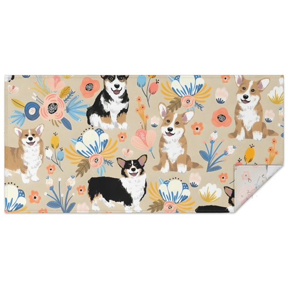 Corgi Dog and Flower Florals Rectangle Tablecloth 60"x120",Waterproof Polyester Rectangle Table Cloth, Wipeable Spillproof Polyester Tablecloth for Dining, Camping, Indoor and Outdoor