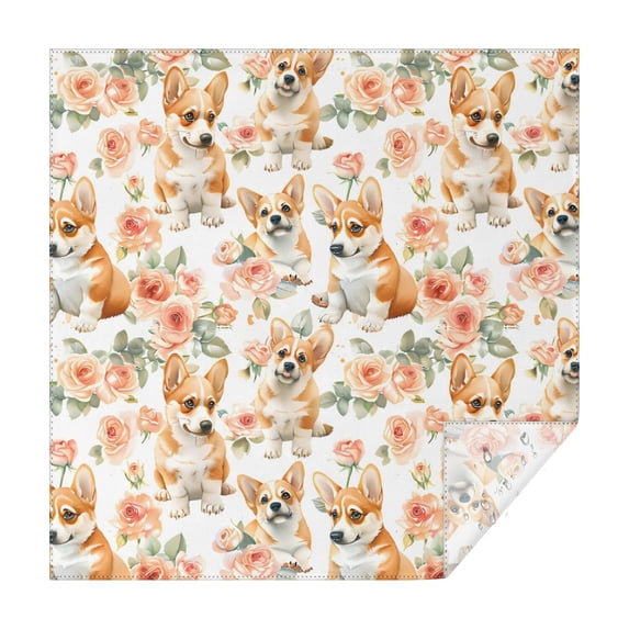Corgi Dog and Flower Florals Square Tablecloth,Waterproof Square Table Cover,Wipeable Spillproof Washable Table Cover for Home Kitchen Party Decor 42"X42"(107x107cm)