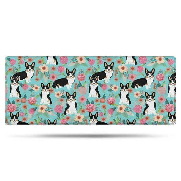 Corgi Dog and Flowers Bathroom Rugs Mat,Non Slip Microfiber Bathroom Rug,Rubber Backing,Soft Bathroom Mats for Bathroom Floor,Tub and Shower,60x24in(150x60cm)