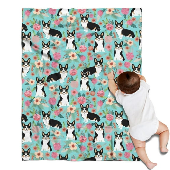 Corgi Dog and Flowers Blanket,Comfortable Soft Flannel Throw Blanket,All Season,Warm Lightweight Blankets for Sofa Bed Couch Living Room Chair,30"x40"(80x100cm)