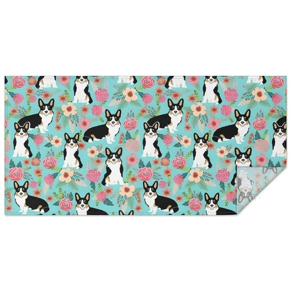 Corgi Dog and Flowers Rectangle Tablecloth 60"x120",Waterproof Polyester Rectangle Table Cloth, Wipeable Spillproof Polyester Tablecloth for Dining, Camping, Indoor and Outdoor
