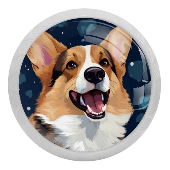 Corgi Dog Fluorescent Drawer Pulls with Screws: Round 4-Pack Glow-in-the-Dark Knobs for Cabinets, Wardrobes, and Dressers - Furniture Decor with Door Knobs, Drawer Handles