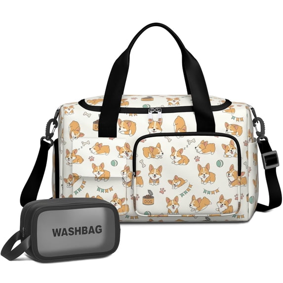 Corgi and Dog Food Cream Pattern Gym Duffel Bag 2 Piece Set, Travel ...
