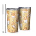 thumbnail image 1 of Corgi Dog and Footprints 10oz Tumblers Stainless Steel Tumbler with Lid and Straw,Vacuum Insulated Double Wall Travel Tumbler Cups with Cleaning Brush for Coffee, Tea, 1 of 4