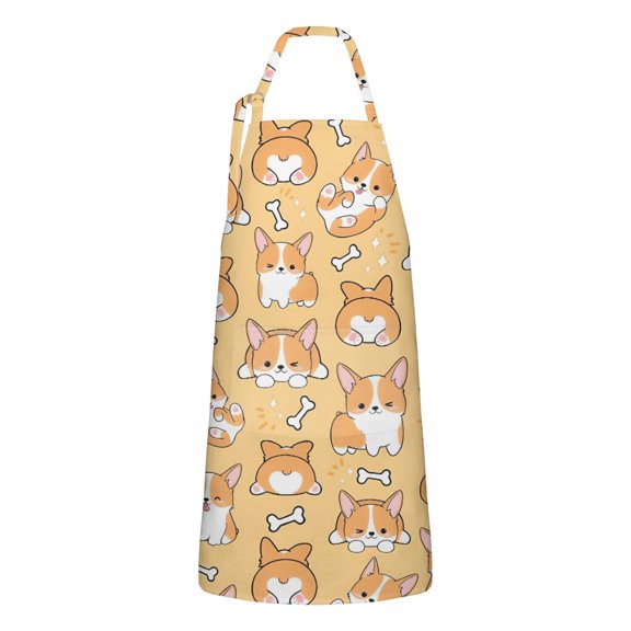 Corgi Dog and Footprints Apron-Garden Aprons for Women with Pockets-Cotton Linen Waterproof Kitchen Cooking Gardening Aprons Adjustable for Kitchen,Cooking,BBQ and Salon 33x27 Inch