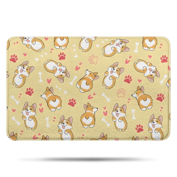 Corgi Dog and Footprints Bathroom Rugs Mat,Non Slip Microfiber Bathroom Rug,Rubber Backing,Soft Bathroom Mats for Bathroom Floor,Tub and Shower,17x27in(43x68cm)
