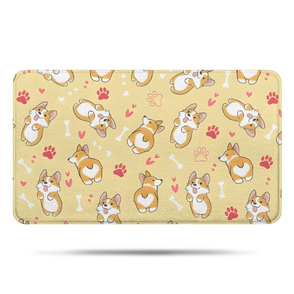 Corgi Dog and Footprints Bathroom Rugs Mat,Non Slip Microfiber Bathroom Rug,Rubber Backing,Soft Bathroom Mats for Bathroom Floor,Tub and Shower,17x30in(43x75cm)