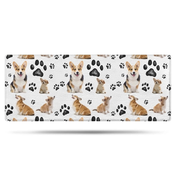 Corgi Dog and Footprints Bathroom Rugs Mat,Non Slip Microfiber Bathroom Rug,Rubber Backing,Soft Bathroom Mats for Bathroom Floor,Tub and Shower,60x24in(150x60cm)