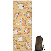 Corgi Dog and Footprints Hot Yoga Mat Towel Non Slip for Hot Yoga - Quick-Drying Yoga Mat Cover with 4 Corner Pockets with Travel Bag - Hot Yoga Towel Non Slip Grip Moisture Wicking Sweat 70"x26"