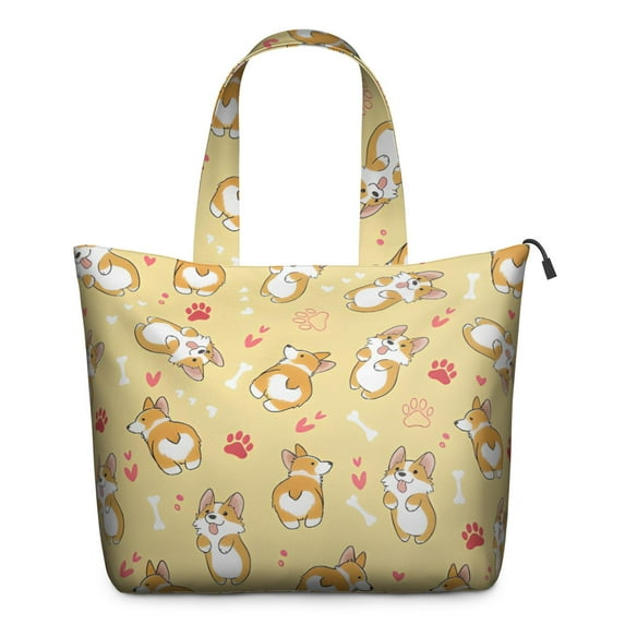 Corgi Dog and Footprints Travel Tote Bags for Women Carry On,Large Weekender Bags for Women Travel,Multi Functional Duffle Bag for Work,Shopping,Sports