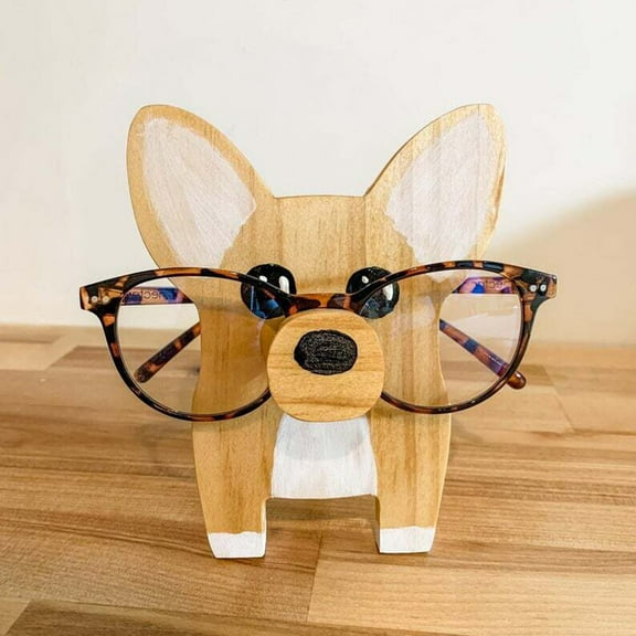 Corgi Dog Glasses Stand Wooden Desktop Decoration Pet Ornament, Cute Pet-Shaped Eyewear Holder For Office Home Desk, 1Pc Artwork Accessory For Desktop Display And Eyewear Storage