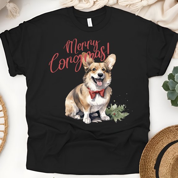 Corgi Dog Graphic T-Shirt | Cute Puppy Tee for Men Women Kids, Black, Size S