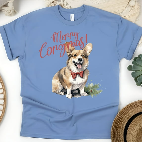 Corgi Dog Graphic T-Shirt | Cute Puppy Tee for Men Women Kids, CarolinaBlue, Size XL