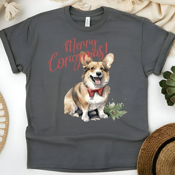 Corgi Dog Graphic T-Shirt | Cute Puppy Tee for Men Women Kids, Dark Heather, Size 2XL