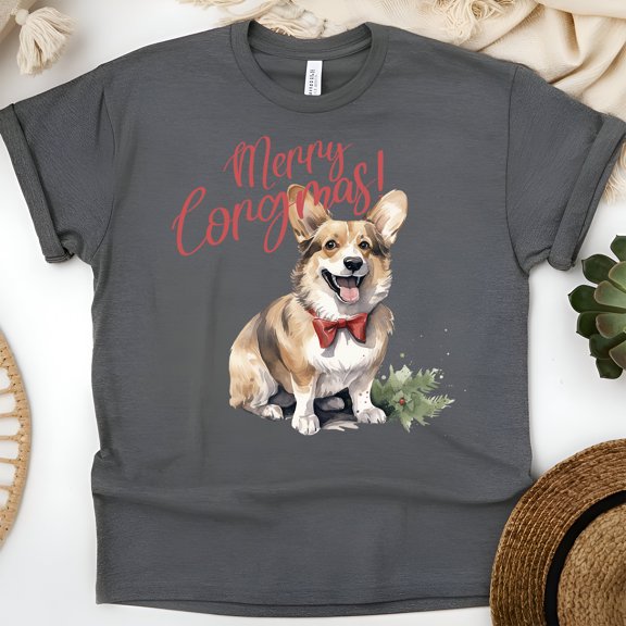 Corgi Dog Graphic T-Shirt | Cute Puppy Tee for Men Women Kids, Dark Heather, Size M
