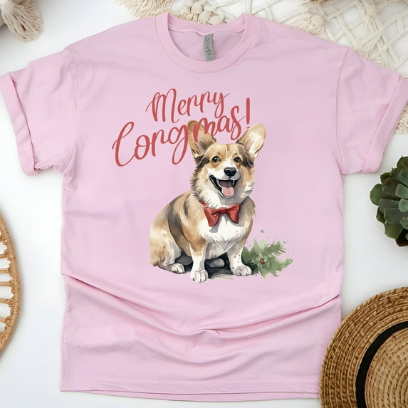 Corgi Dog Graphic T-Shirt | Cute Puppy Tee for Men Women Kids, Light Pink, Size 2XL