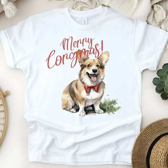 Corgi Dog Graphic T-Shirt | Cute Puppy Tee for Men Women Kids, White, Size S