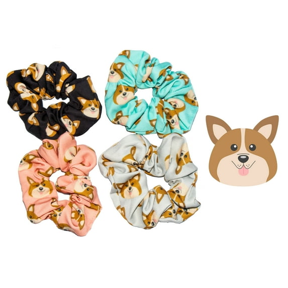 Corgi Dog Hair Scrunchies 4 Pack Cotton Elastic Hair Bands Scrunchy Hair Ties Ropes Scrunchie for Women or Girls Hair Accessories