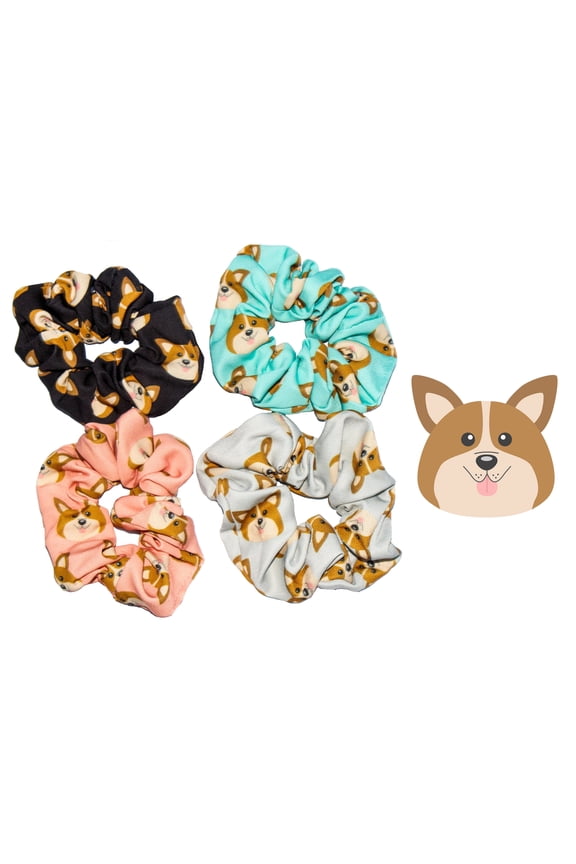 Corgi Dog Hair Scrunchies 4 Pack Cotton Elastic Hair Bands Scrunchy Hair Ties Ropes Scrunchie for Women or Girls Hair Accessories
