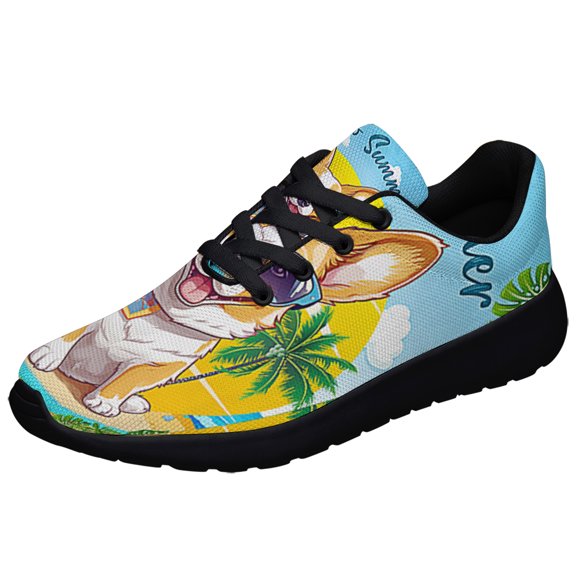 Corgi Dog Hello Summer Shoes Sneakers Black Size 3.5