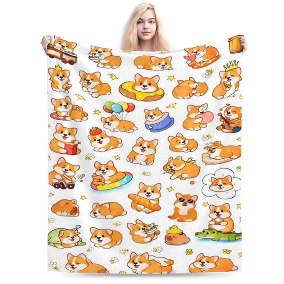 Corgi Dog Illustration Pattern Throw Blanket, Soft Decorative Blanket for Sofa Couch Bed Home Décor 80x60