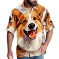 thumbnail image 1 of Corgi Dog Men's Short Sleeve Spread Collar Poplin Button Down Casual Printed Summer Beach Unisex Shirts, 1 of 1