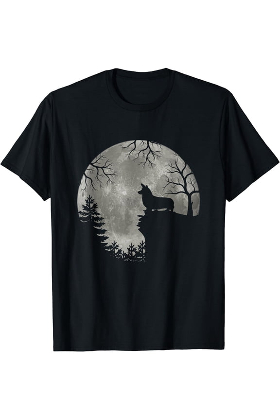 Corgi Dog Moon Howl In Forest Unisex S-5XL T-Shirt Unisex S-5XL T-Shirt