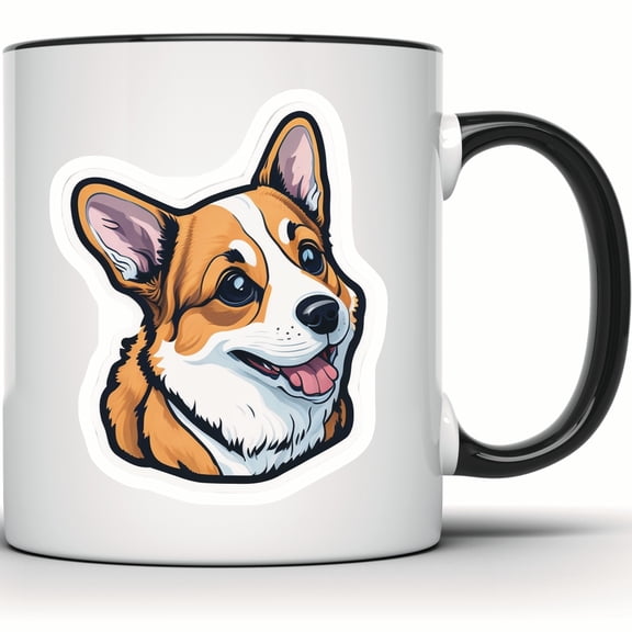 Corgi Dog Mug - Cute Pembroke Welsh Corgi Cartoon Design - Perfect Dog Lover Gift - Pet Animal Coffee & Tea Mug - 11 Ounce Black Rim Handle Novelty Coffee Cup - WMUG0547-Black Rim