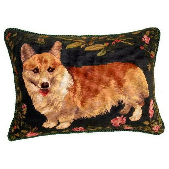Corgi Dog Needlepoint Pillow 12"x16"
