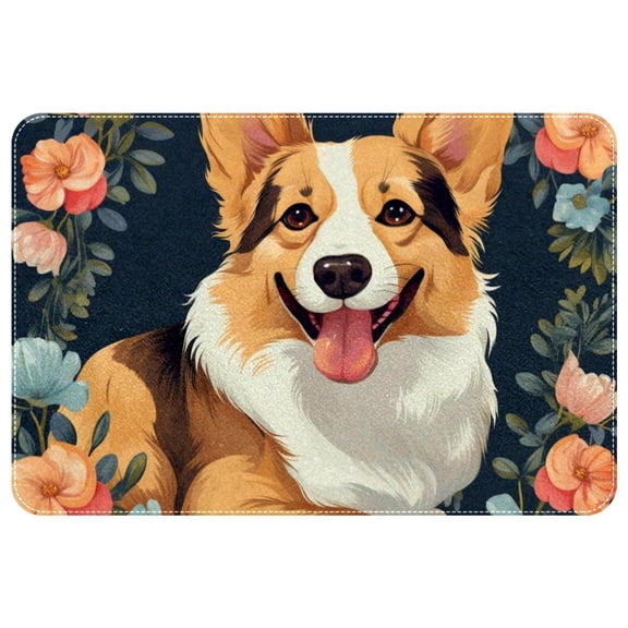 Corgi Dog Polyester Indoor Mat Non-Slip Area Rug Chair Rugs Machine Washable