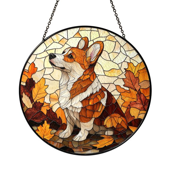 Corgi Dog Portrait Stained Glass Style Window Hanging Suncatcher, Bright Pet Inspired Home Decor Gift
