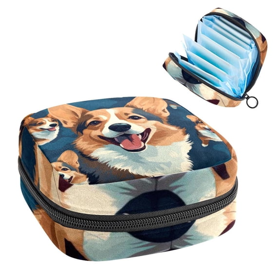 Corgi Dog Sanitary Napkin Bag Pad Bag Small Canvas Pouch Sanitary Napkin Receptacle Bags 4.7x6.6x6.6 in - Velvet, Sponge