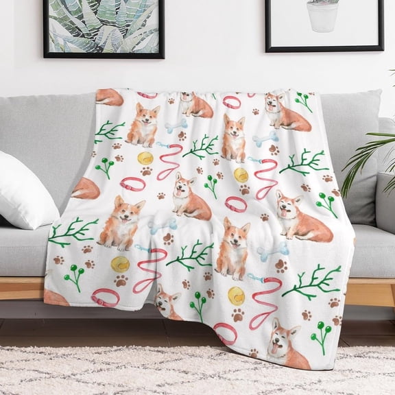Corgi Dog Seamless Flannel Fleece Throw Blanket Soft Blanket for Couch,Cozy,Warm,Lightweight,50x60 Inches