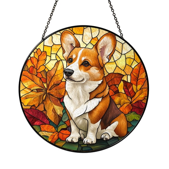 Corgi Dog Stained Glass Suncatcher – Pet Window Hanging Art
