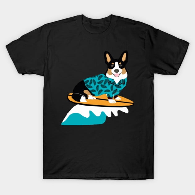 Corgi Dog Surfing Hawaiian Shirt Summer Beach Ocean Vacation Unisex T-Shirt, for men & women, up to size 5XL